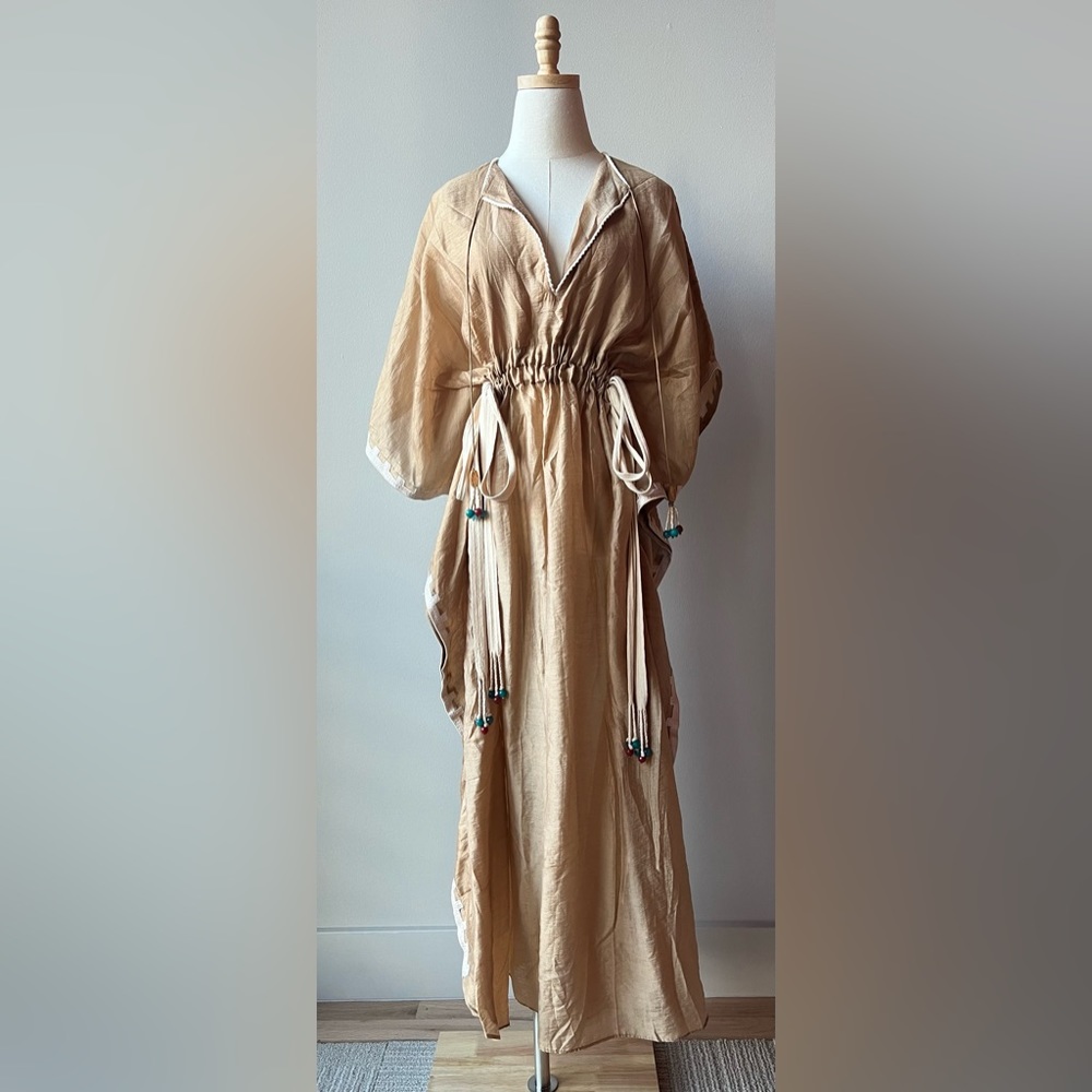 NWOT | ZARA Semi-Sheer Golden Goddess Maxi Dress/Coverup - Boho Style Barcelona
